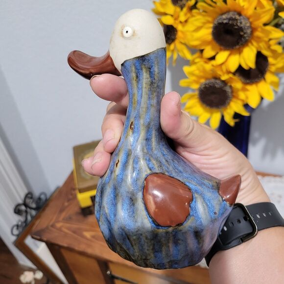 VTG Studio Pottery Bird Duck Blue Glazed Handmade Figurine Sculpture 6 x 3.5" - Picture 12 of 12